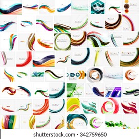 Mega collection of wave abstract backgrounds with copy space. For business tech design templates, web design, presentations. Vector illustration