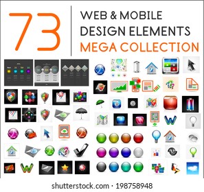 Mega collection of web mobile design elements - icons, buttons, illustrations