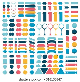 Mega collections of infographics flat design elements, buttons, stickers, note papers, pointers.  Vector illustration.