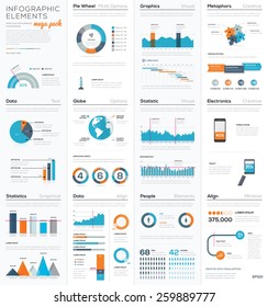 Mega colletion of infographic business vector elements EPS10. Modern graphics for corporate brochures, website, magazines and many other publications.