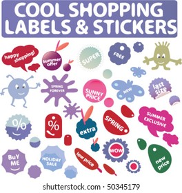 etiquetas de compra y stickers muy geniales. vector