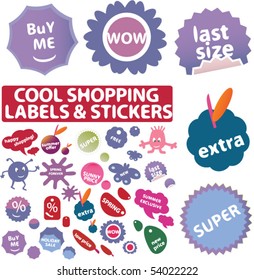 mega cool shopping labels & stickers. vector