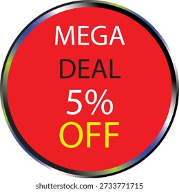Mega Deal % Off Red Round Sale Badge Icon Big Discount Offer Promotion Sticker Isolated on White Background for E-commerce, Retail Marketing and Advertising Design