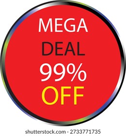 Mega Deal % Off Red Round Sale Badge Icon Big Discount Oferta Autocolante de Promoção Isolado em Fundo Branco para E-commerce, Marketing de Varejo e Design de Publicidade