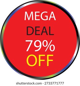 Mega Deal % Off Red Round Sale Badge Icon Big Discount Offer Promotion Sticker Isolated on White Background for E-commerce, Retail Marketing and Advertising Design