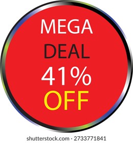 Mega Deal % Off Red Round Sale Badge Icon Big Discount Oferta Promoción Pegatina Aislada sobre Fondo Blanco para Comercio Electrónico, Marketing Minorista y Diseño Publicitario