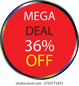 Mega Deal % Off Red Round Sale Badge Icon Big Discount Offer Promotion Sticker Isolated on White Background for E-commerce, Retail Marketing and Advertising Design