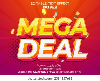 mega deal  text effect, font editable, typography, 3d text. vector template