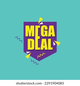 Mega deals vector banner template design. Year end special offer social media banner template, voucher, discount, season sale tag.