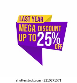 mega discount up to 25 percent last year with floating ribbon banner for promotions and offers.