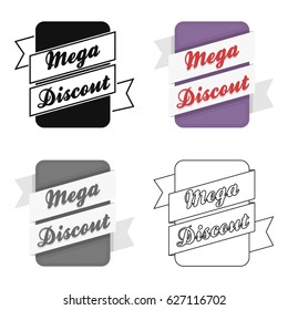 Mega discount icon in cartoon style isolated on white background. Label symbol stock vector illustration.