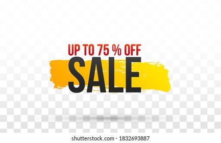 Mega descuento con pinceladas de pincel de gradiente pintadas para etiquetas publicitarias, pegatinas, pancartas, folletos, insignias, etiquetas, carteles. Banner de gran venta, mejor oferta. Mega venta, volante creativo. Vector.