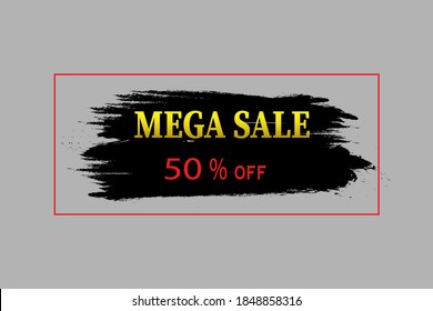 Mega descuento con pinceladas de pincel de gradiente pintadas para etiquetas publicitarias, pegatinas, pancartas, folletos, insignias, etiquetas, carteles. Banner de gran venta, mejor oferta. Mega venta, volante creativo. Vector