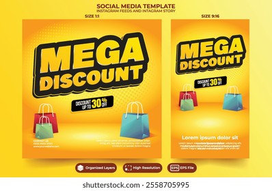 Mega discount percentage social media template poster for advertisement and marketing