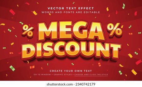 Mega Descuento Venta efecto de texto editable 3D, color naranja rojo fondo para promoción, producto, titular