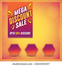 Mega Discount Sale, Abstract Colorful Indian Festival Background Vector Poster. Offers, Discount, Retail Sales, OFF, Upto