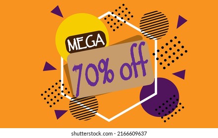 Mega discount sale banner. 70% off for big online sales on the web. Poster with different shapes for promotion.