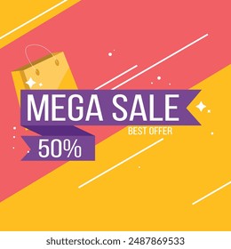 Mega-Rabatt Sonderangebot mit 50 Prozent Rabatt auf Werbung.