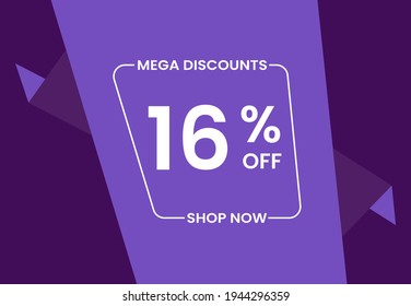 Mega Descuentos 16% De Fuera De Compra Ahora. 16 por ciento Descuento venta moderna pancarta ilustración vectorial