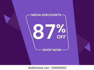 Mega Discounts 87% Off Shop Now. 87 percent Discount sale modern banner vector illustration