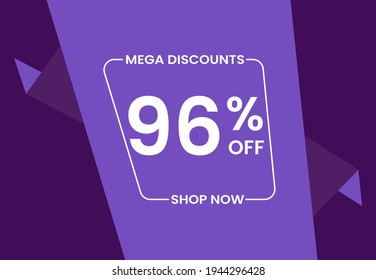 Mega-Rabatte 96 % Rabatt auf Shop jetzt. 96 Prozent Rabatt auf den Verkauf moderner Banner, Vektorgrafik