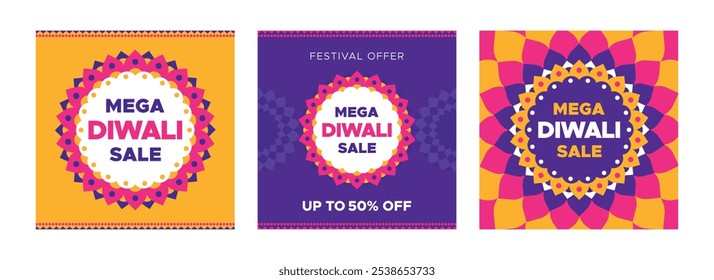 Mega Diwali sale vector. 50% off  Festival Offer Social Media Banner Celebration Vector Design