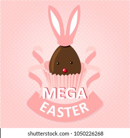 Mega Easter. Easter Logotype. Colorful Egg Composition. Packed Chocolate Egg. Easter Design.