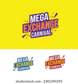 Mega Exchange Carnival Logo Label Unit Vector Design. Halftone Yellow BG
