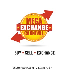 Mega Exchange Carnival Logo Etiqueta Unidade Vetor Design. Círculo Retrô Vintage