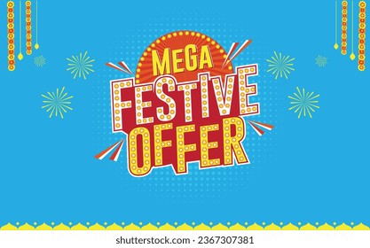 Diseño unitario de la etiqueta de logotipo de la oferta festiva Mega. Venta de Festival. Comercialización minorista, plantilla de publicidad promocional