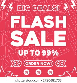 Mega Flash Sale Até 99% De Desconto Em Grandes Negócios. Banner promocional de apuramento final no fundo vermelho. Ilustração vetor de desconto louco.
