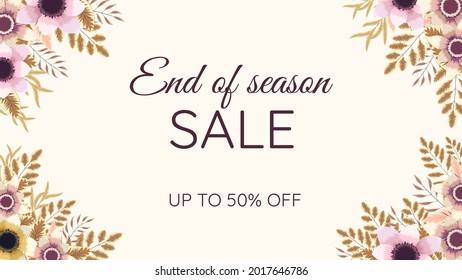 Mega Flash Sale promo web banner. multi colour editable floral frame background template with flowers, leaves, nature element. Vector illustration spesial discount offer promotion marketing campaign