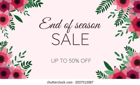 Mega Flash Sale promo web banner. multi colour editable floral frame background template with flowers, leaves, nature element. Vector illustration special discount offer promotion marketing campaign