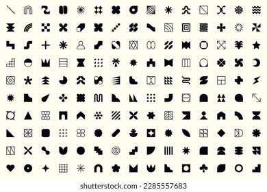 Mega geometric and abstract shapes collection. Abstract symbols set. vector elements. Geometric icons. Isolated modern signs. Neo geo art. Swiss style. Bauhaus influence. Neo minimalism.