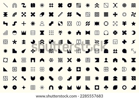 Mega geometric and abstract shapes collection. Abstract symbols set. vector elements. Geometric icons. Isolated modern signs. Neo geo art. Swiss style. Bauhaus influence. Neo minimalism.