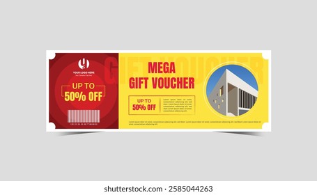 Mega Gift voucher design illustration promotion coupon. discount voucher, gift voucher, coupon, voucher element template.