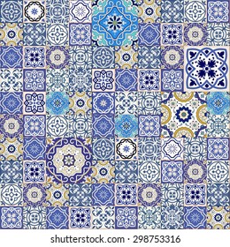 Mega Gorgeous seamless patchwork pattern from colorful Moroccan tiles, ornaments. Can be used for wallpaper, pattern fills, web page background,surface textures. 