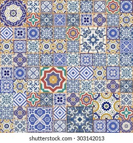 Mega Gorgeous seamless patchwork pattern from colorful Moroccan tiles, ornaments. Can be used for wallpaper, pattern fills, web page background,surface textures. 