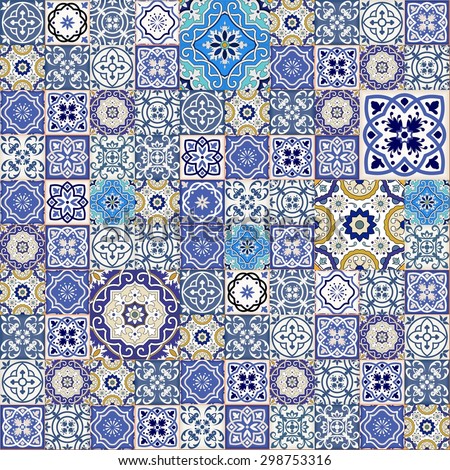 Mega Gorgeous seamless patchwork pattern from colorful Moroccan tiles, ornaments. Can be used for wallpaper, pattern fills, web page background,surface textures. 