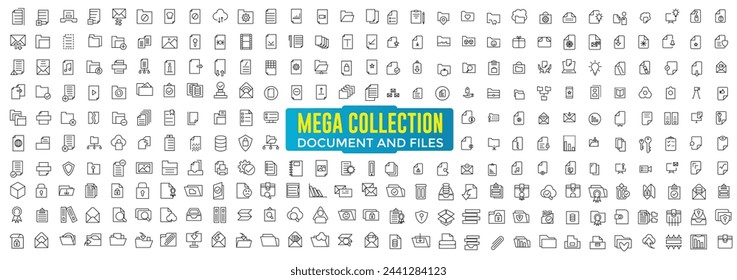 Mega icon set of document and files. Universal line sign for web design, mobile site. Medical, business, nature, family, people, education related.