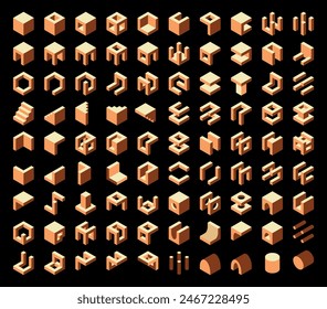 Mega colección de Formas isométricas. Conjunto de bloques Abstractas. Elementos de Vector arquitectónico. Iconos geométricos.