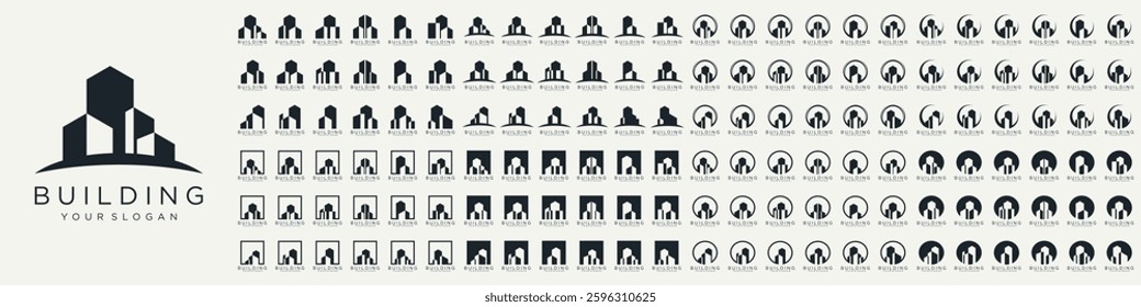 Mega logo collection, Abstract building architecture logo design. icons for business of luxury, elegant, simple.