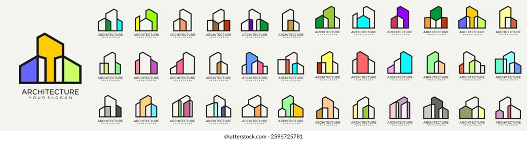 Mega logo collection, Abstract building architecture logo design. icons for business of luxury, elegant, simple.