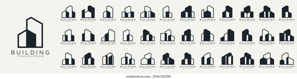 Mega logo collection, Abstract building architecture logo design. icons for business of luxury, elegant, simple.