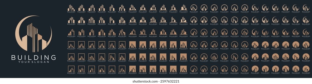 Mega logo collection, Abstract building architecture logo design. icons for business of luxury, elegant, simple.