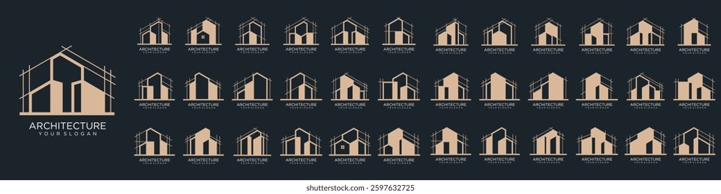Mega logo collection, Abstract building architecture logo design. icons for business of luxury, elegant, simple.
