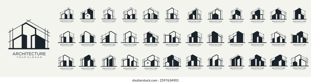 Mega logo collection, Abstract building architecture logo design. icons for business of luxury, elegant, simple.