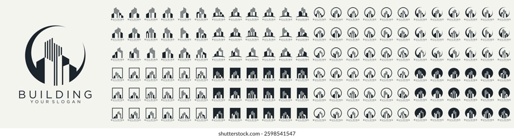 Mega logo collection, Abstract building architecture logo design. icons for business of luxury, elegant, simple.