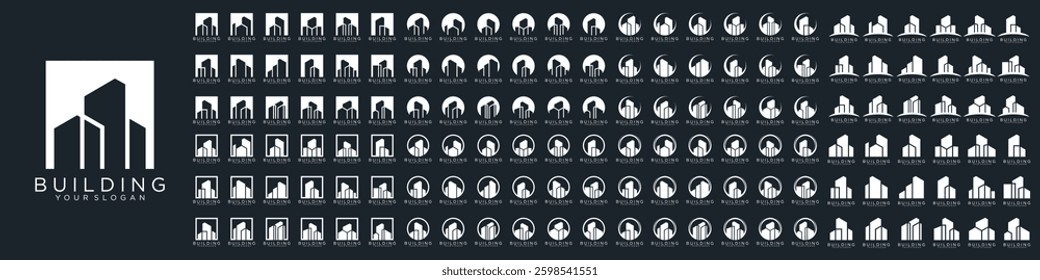 Mega logo collection, Abstract building architecture logo design. icons for business of luxury, elegant, simple.