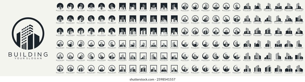 Mega logo collection, Abstract building architecture logo design. icons for business of luxury, elegant, simple.